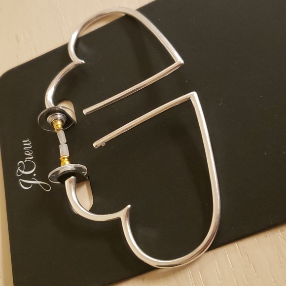 SOLD - NWT J. Crew Silver Heart Shaped Hoops - Picture 3 of 7